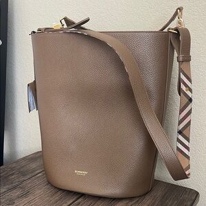 Burberry Earth Leather Bucket Bag